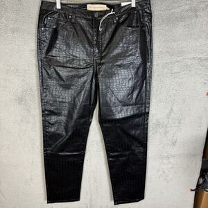 Soft Surroundings Pants Women's 16 Black Snakeskin Print Faux Leather Hi‎ Rise